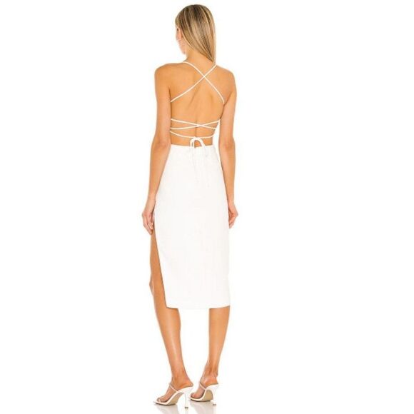 Revolve NBD Lace Up Square Neck Midi Dress White Size S Side Slit Open Back - Picture 10 of 10